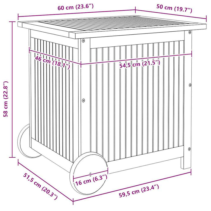 Contenitore Giardino con Ruote 60x50x58cm Legno Massello Acacia  cod mxl 69838