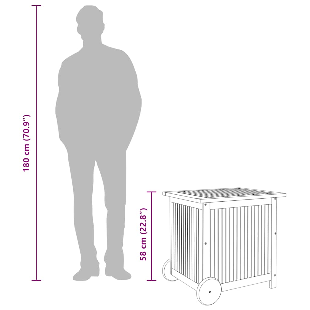 Contenitore Giardino con Ruote 60x50x58cm Legno Massello Acacia 319710