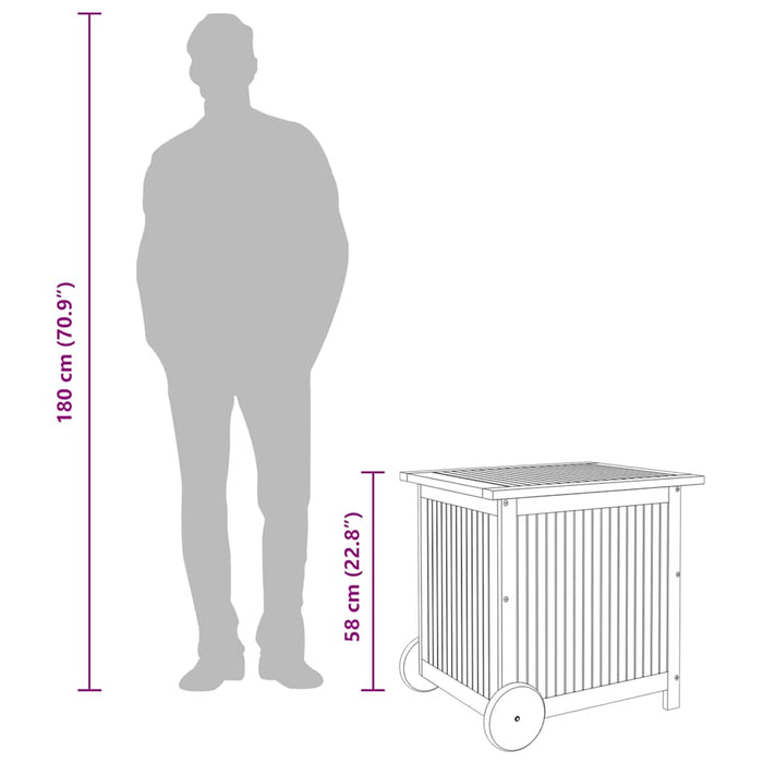 Contenitore Giardino con Ruote 60x50x58cm Legno Massello Acacia 319710