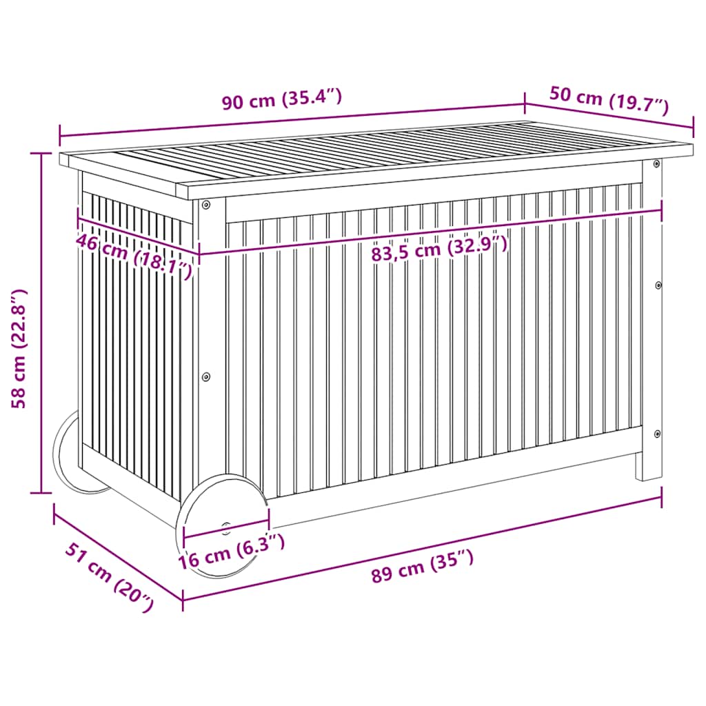 Contenitore Giardino con Ruote 90x50x58cm Legno Massello Acacia cod mxl 69845