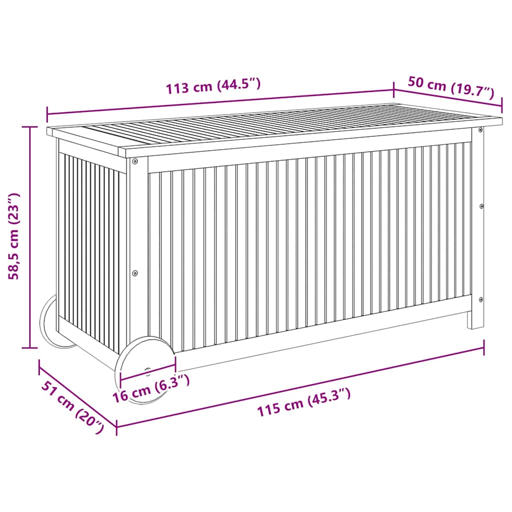 Contenitore Giardino con Ruote 113x50x58 Legno Massello Acacia 319712