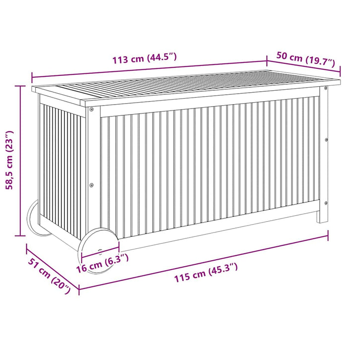 Contenitore Giardino con Ruote 113x50x58 Legno Massello Acacia 319712