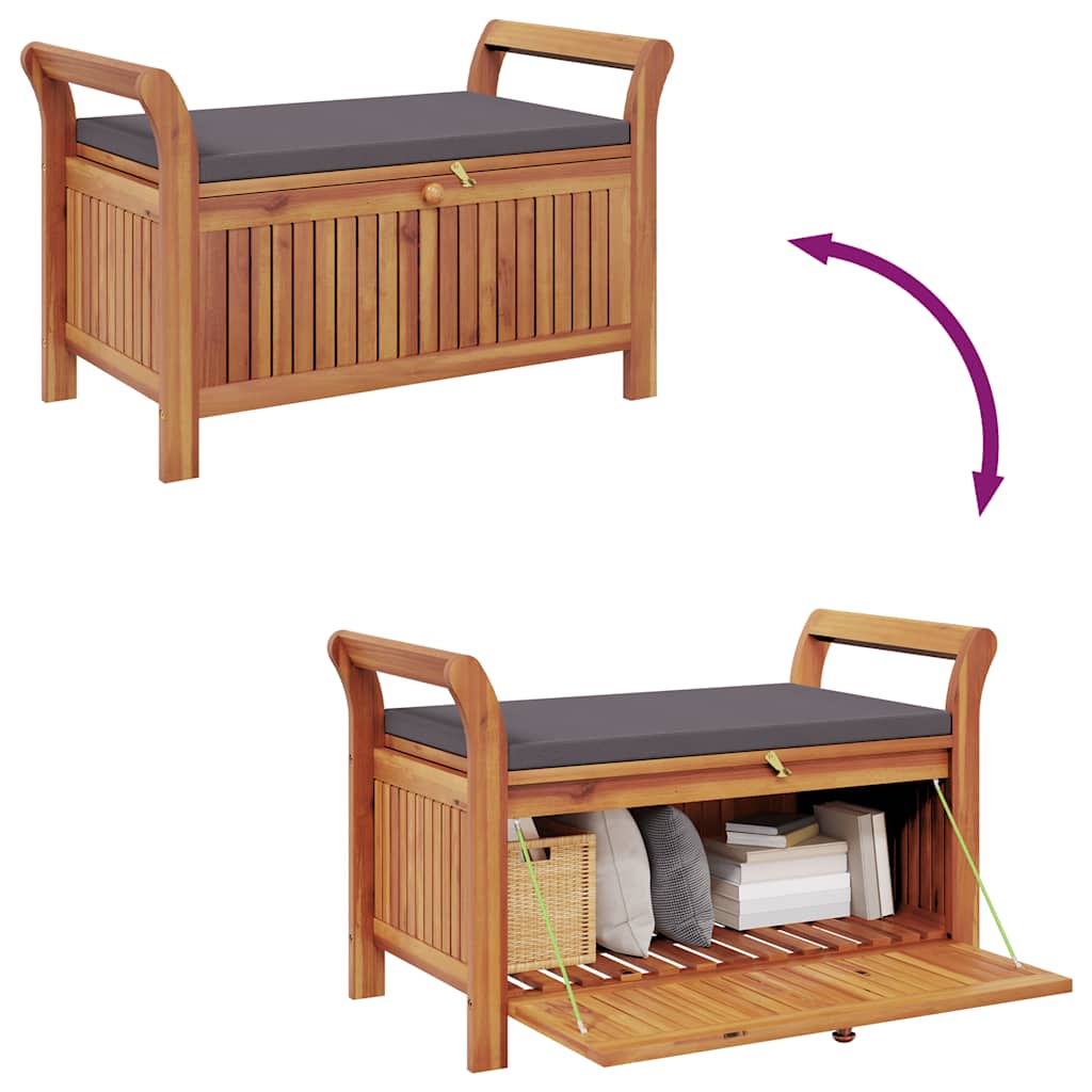 Panca Portaoggetti Giardino Cuscino 91 cm Legno Massello Acacia 319716