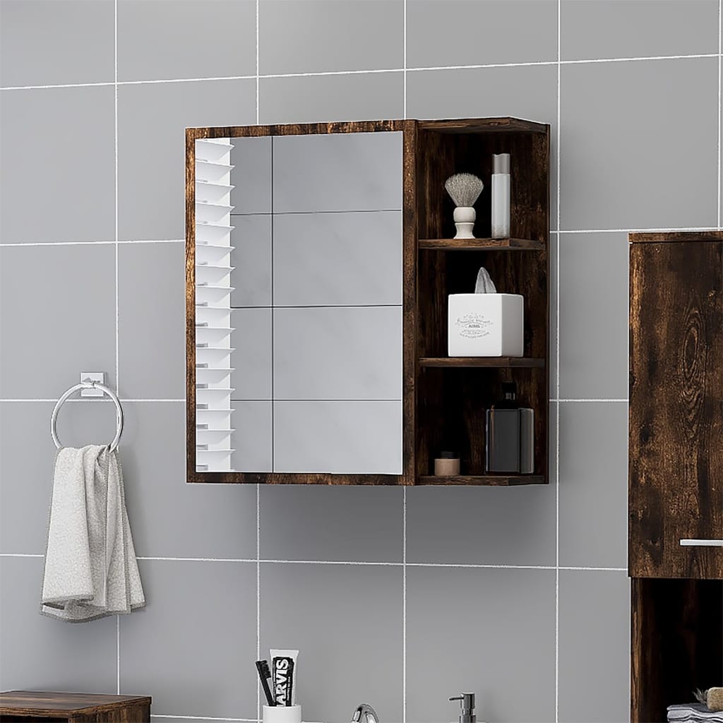Mobile da Bagno con Specchio Rovere Fumo 62,5x20,5x64 cm Legno 826351