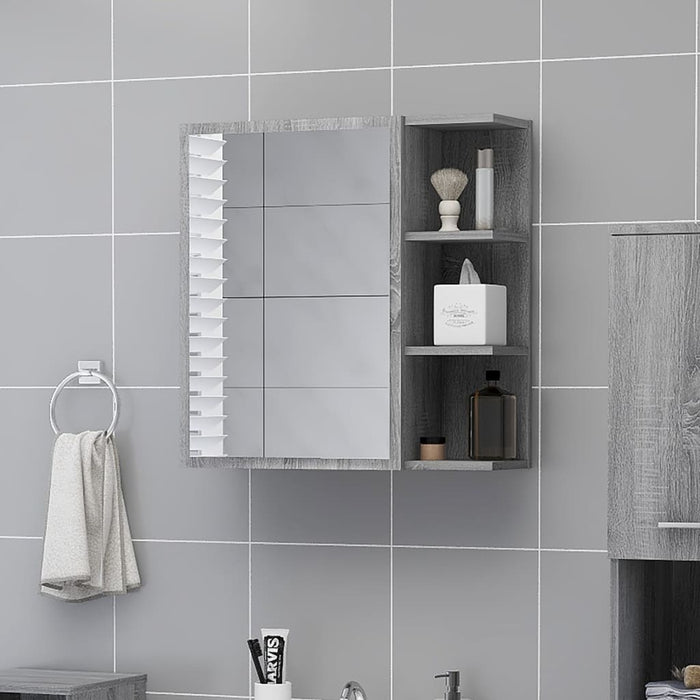 Mobile da Bagno a Specchio-Armadietto a Specchio da Bagno Grigio Sonoma 62,5x20,5x64 cm Legno