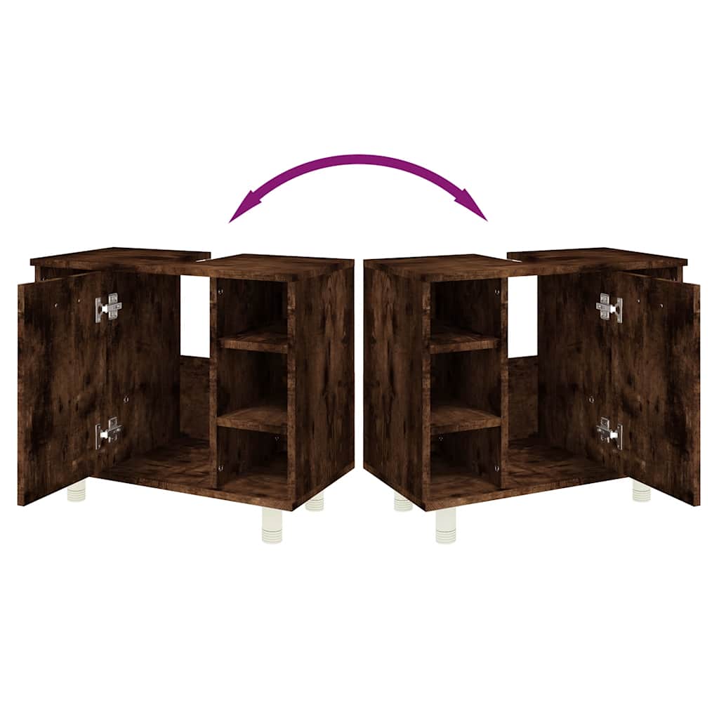 Armadietto Bagno Rovere Fumo 60x32x53,5 cm in Legno Multistrato