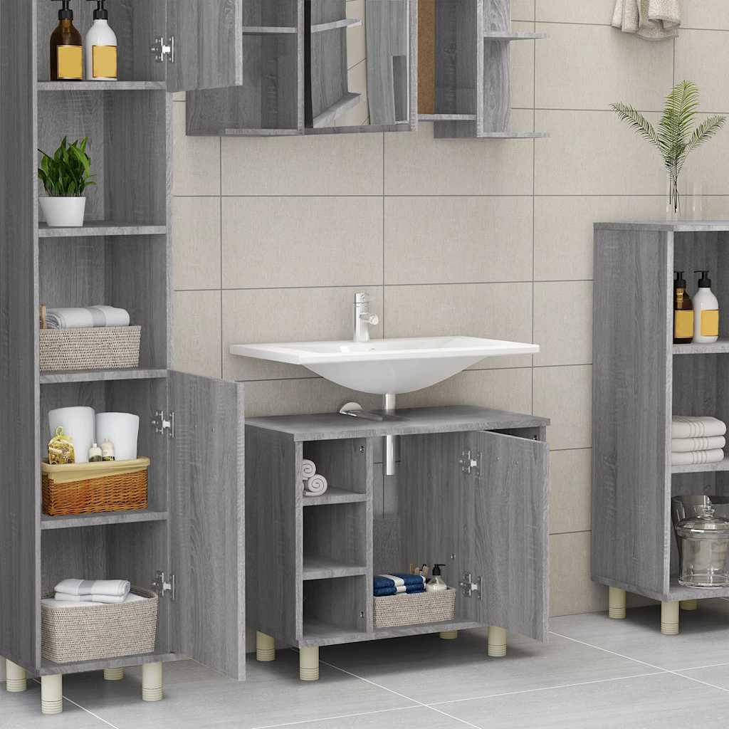 Armadietto Bagno Grigio Sonoma 60x32x53,5 cm Legno Multistrato cod mxl 5495