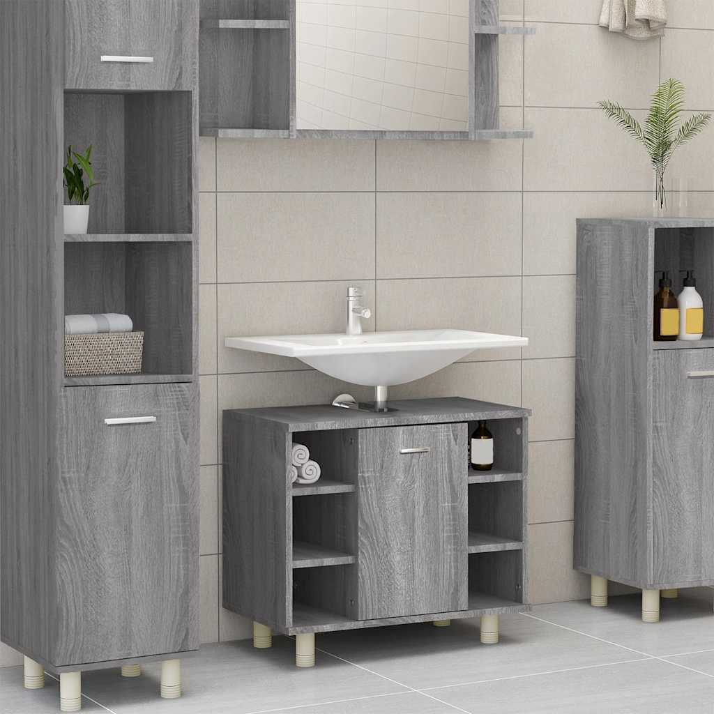 Armadietto Bagno Grigio Sonoma 60x32x53,5 cm Legno Multistrato cod mxl 5495
