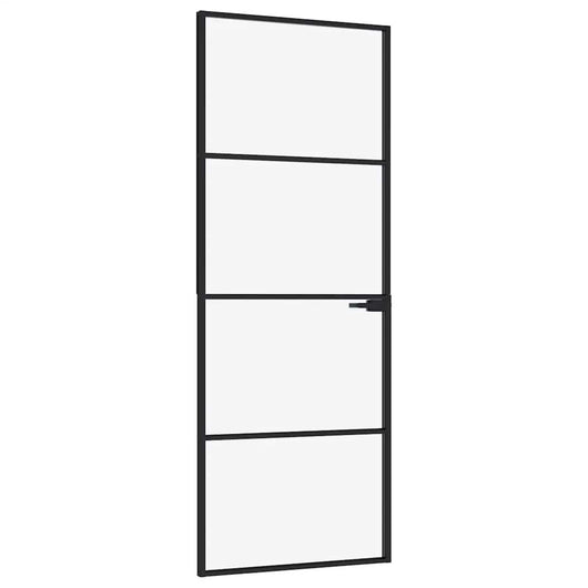 Porta Interna Nera 76x201,5cm Vetro Temperato Alluminio Sottilecod mxl 79520