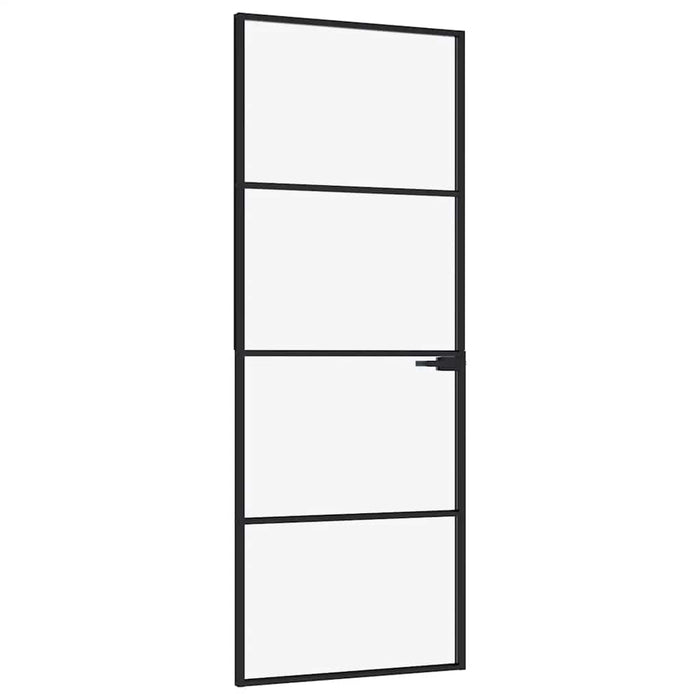 Porta Interna Nera 76x201,5cm Vetro Temperato Alluminio Sottile 153658
