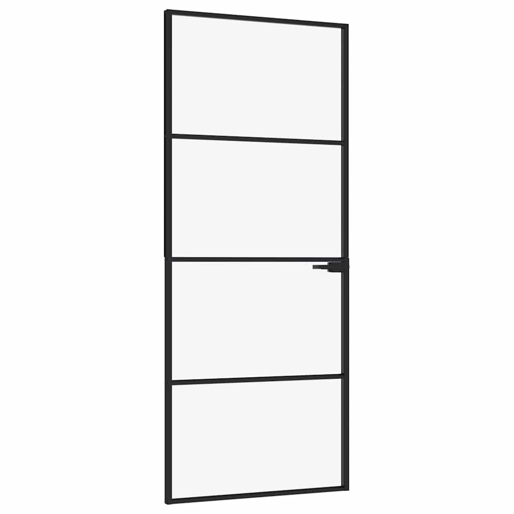 Porta Interna Nera 83x201,5cm Vetro Temperato Alluminio Sottilecod mxl 103025