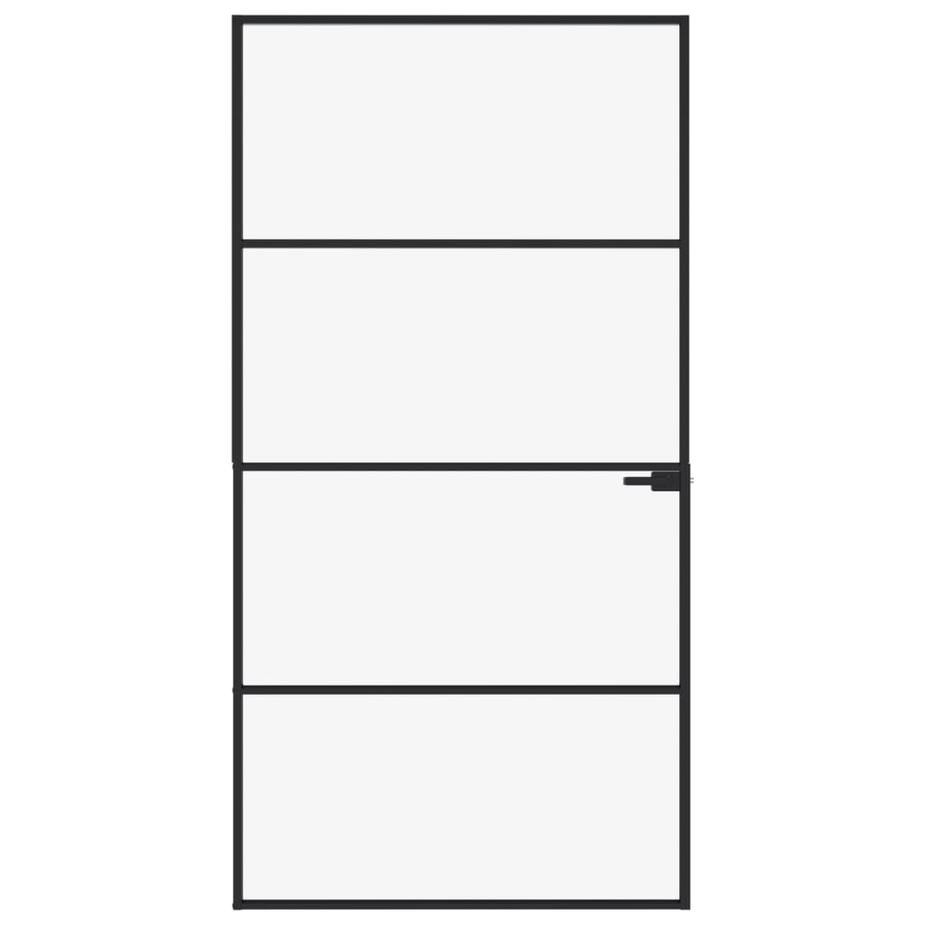 Porta Interna Nera 102x201,5 Vetro Temperato Alluminio Sottile 153661