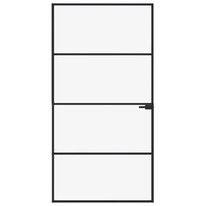 Porta Interna Nera 102x201,5 Vetro Temperato Alluminio Sottile 153661