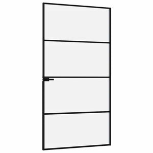 Porta Interna Nera 102x201,5 Vetro Temperato Alluminio Sottile