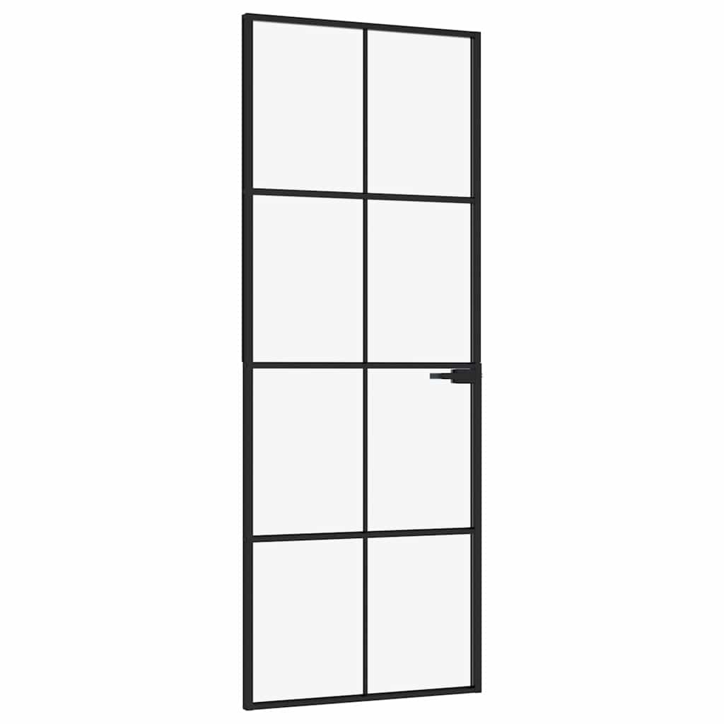 Porta Interna Nera 76x201,5cm Vetro Temperato Alluminio Sottilecod mxl 127303