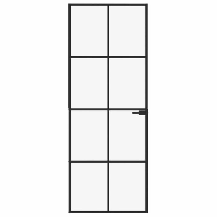 Porta Interna Nera 76x201,5cm Vetro Temperato Alluminio Sottilecod mxl 127303