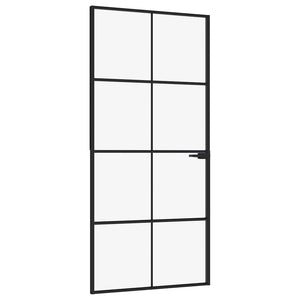 Porta Interna Nera 93x201,5cm Vetro Temperato Alluminio Sottilecod mxl 79526