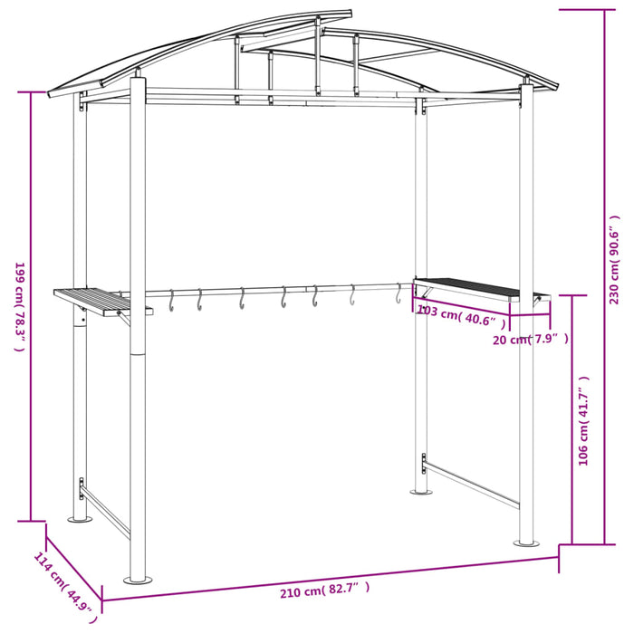 Gazebo Barbecue Ripiani Laterali Antracite 210x114x230 Acciaio 360139
