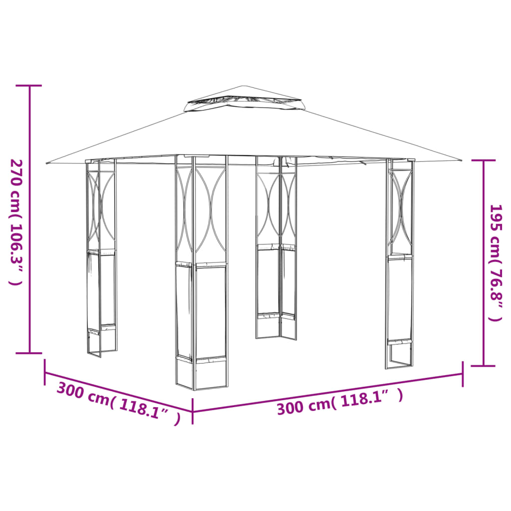 Gazebo con Tetto Antracite 300x300x270 cm Acciaio 360141
