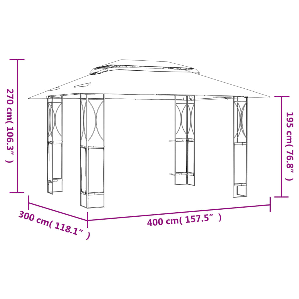 Gazebo con Tetto Antracite 400x300x270 cm Acciaio