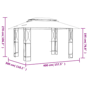 Gazebo con Tetto Antracite 400x300x270 cm Acciaio