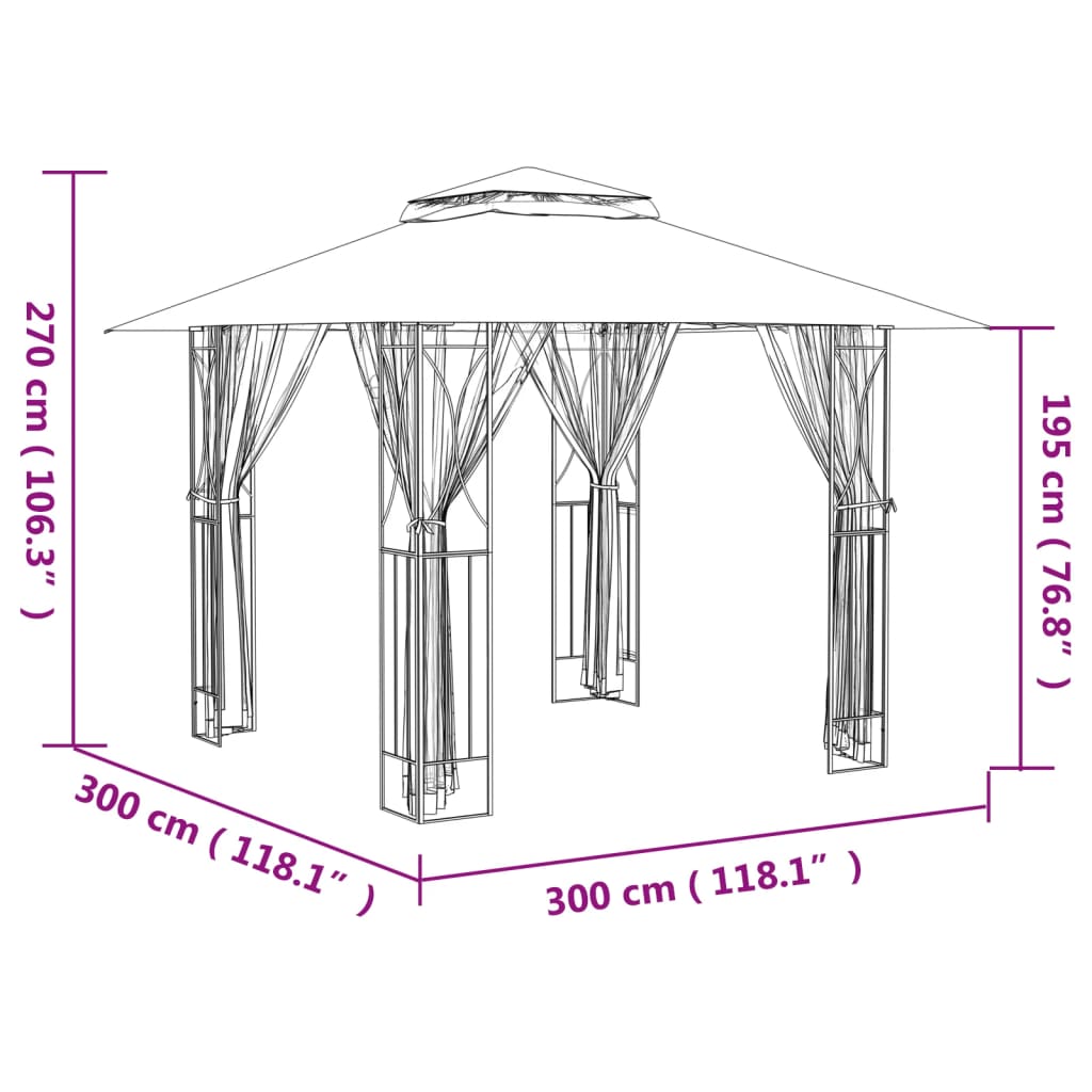 Gazebo con Pareti Laterali Antracite 300x300x270 cm Acciaio 360143