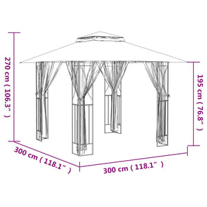 Gazebo con Pareti Laterali Antracite 300x300x270 cm Acciaio 360143