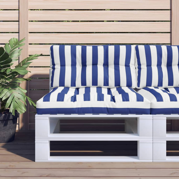 Cuscino per Pallet Strisce Bianche e Blu 70x40x12 cm in Tessuto 360594