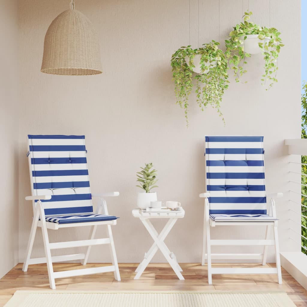 Cuscini Sedia Schienale Alto 2 pz Strisce Bianche e Blu Tessuto 361253