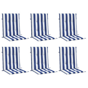 Cuscini Sedia Schienale Basso 6pz Strisce Bianche e Blu Tessuto 361321