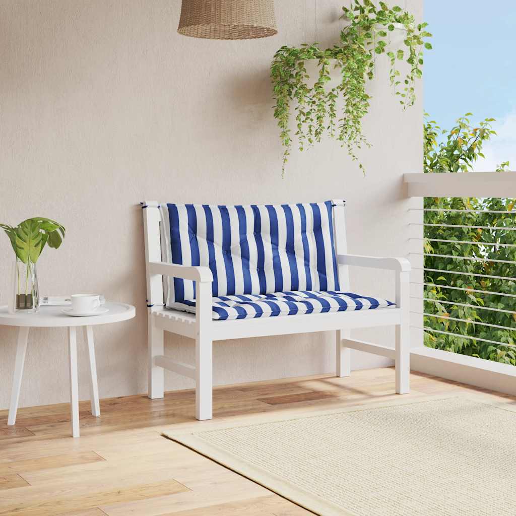 Cuscini Panca Giardino 2pz Righe Bianche Blu 100x50x7cm Tessuto 361671
