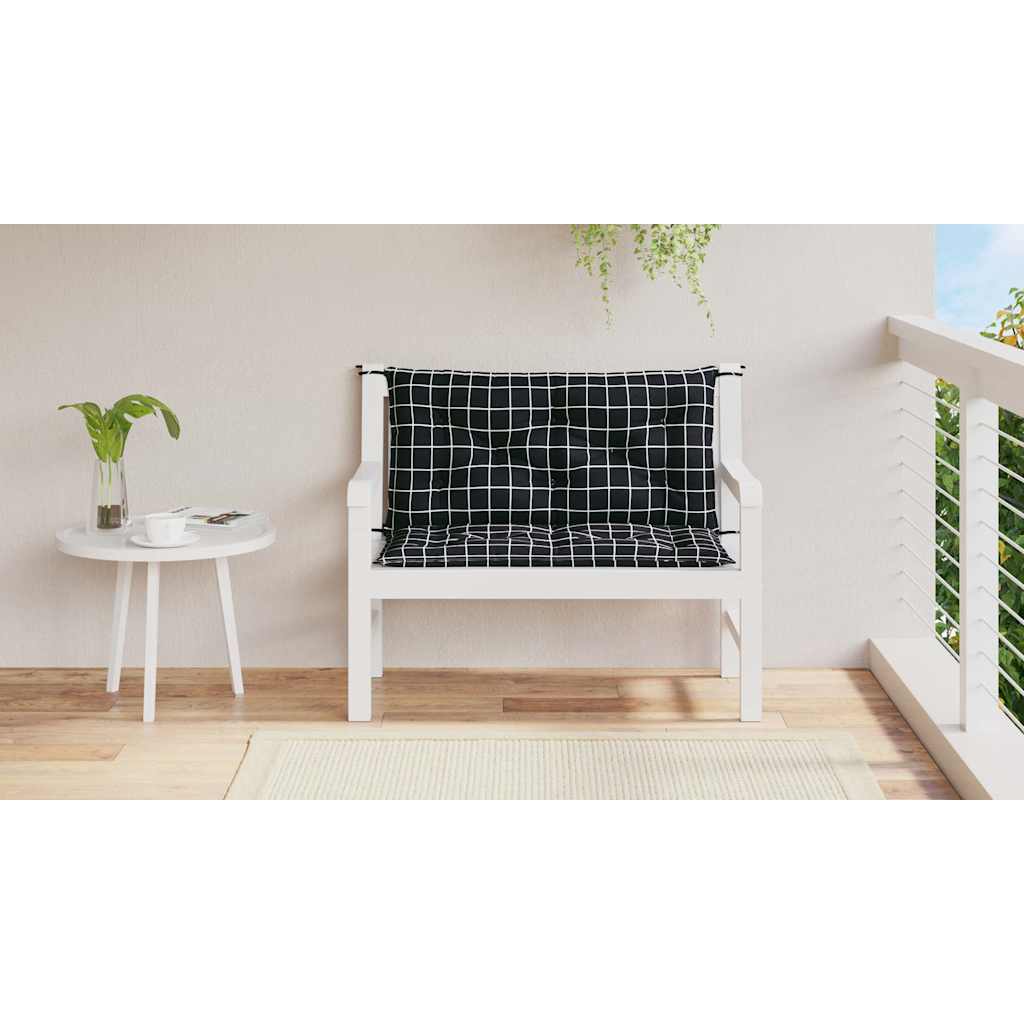 Cuscini Panca da Giardino 2pz a Quadri Nero 100x50x7 cm Tessutocod mxl 70361