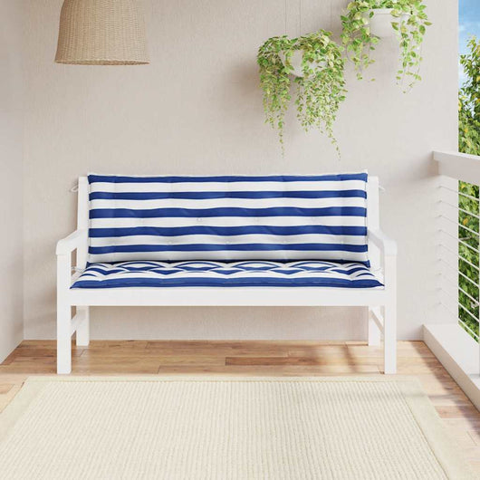 Cuscini Panca Giardino 2pz-Cuscini per panchina da esterno Righe Bianche Blu 150x50x7cm Tessuto