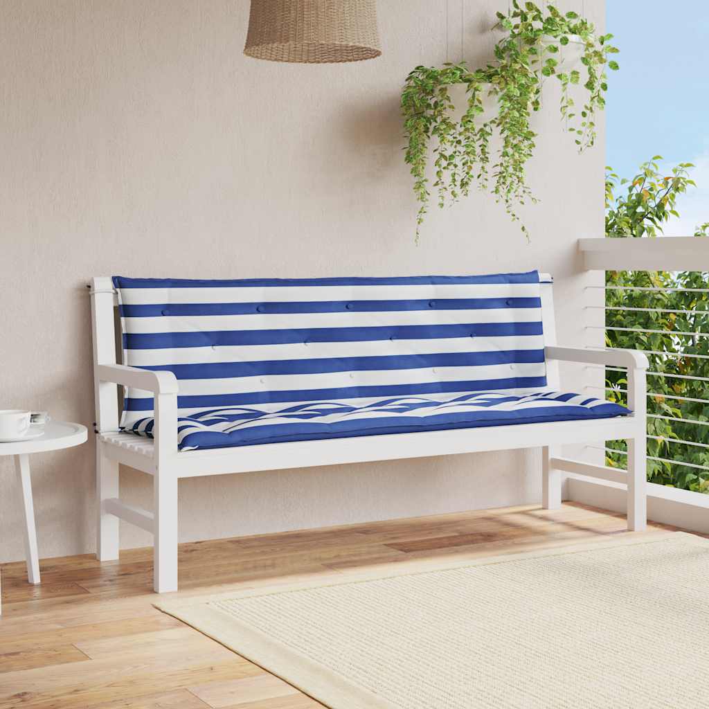 Cuscini Panca Giardino 2pz Righe Bianche Blu 150x50x7cm Tessuto 361709