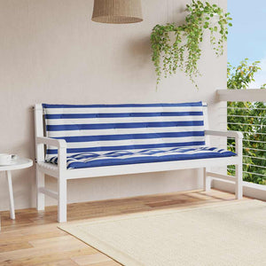 Cuscini Panca Giardino 2pz Righe Bianche Blu 150x50x7cm Tessuto 361709