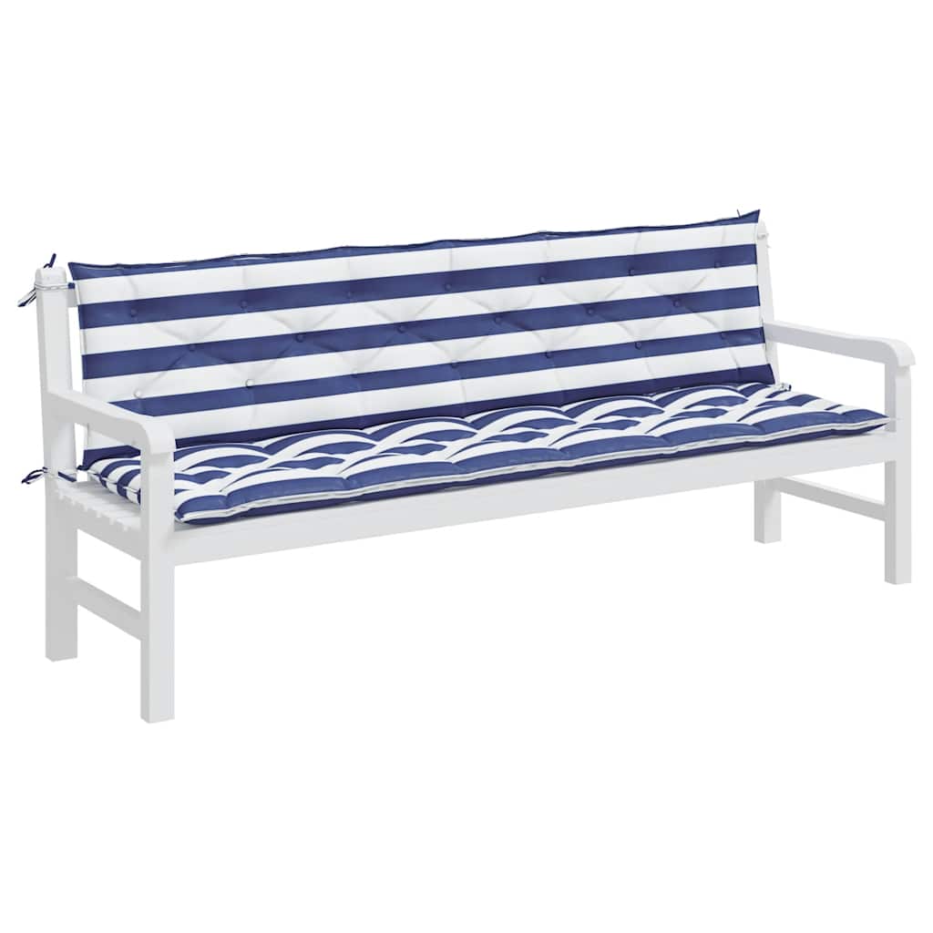 Cuscini Panca Giardino 2 pz-Set di 2 Cuscini per panchina da esterno Righe Bianche Blu 200x50x7cm Tessuto