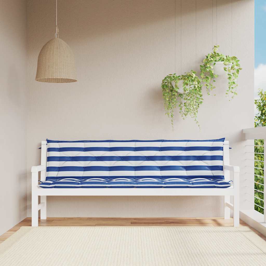 Cuscini Panca Giardino 2 pz-Set di 2 Cuscini per panchina da esterno Righe Bianche Blu 200x50x7cm Tessuto