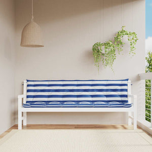 Cuscini Panca Giardino 2pz Righe Bianche Blu 200x50x7cm Tessuto 361747
