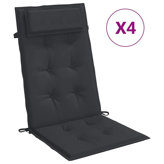 Cuscini per Sedia con Schienale Alto 4pz Nero in Tessuto Oxfordcod mxl 118253