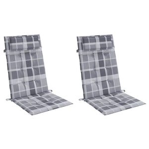 Cuscini Sedia Schienale Alto 2pz a Quadri Grigio Tessuto Oxfordcod mxl 94379