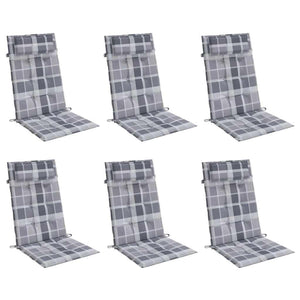 Cuscini Sedia Schienale Alto 6pz a Quadri Grigio Tessuto Oxford 361918