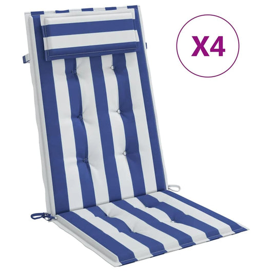 Cuscini Sedia Schienale Alto 4 pz Bianco e Blu Tessuto Oxfordcod mxl 70326