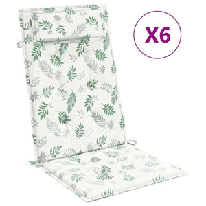 Cuscini Sedia Schienale Alto 6 pz Motivo Foglie Tessuto Oxfordcod mxl 118397