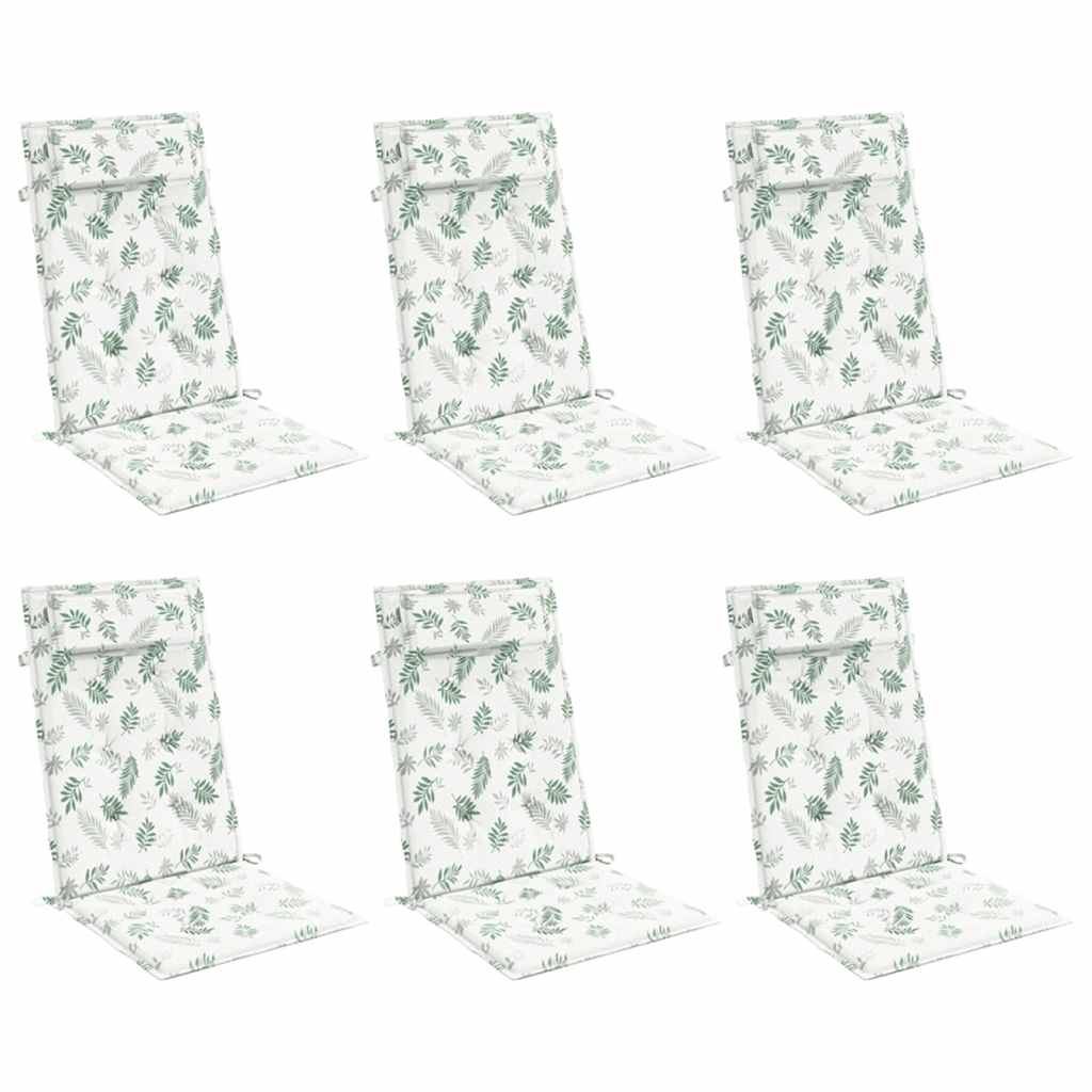 Cuscini Sedia Schienale Alto 6 pz Motivo Foglie Tessuto Oxfordcod mxl 118397