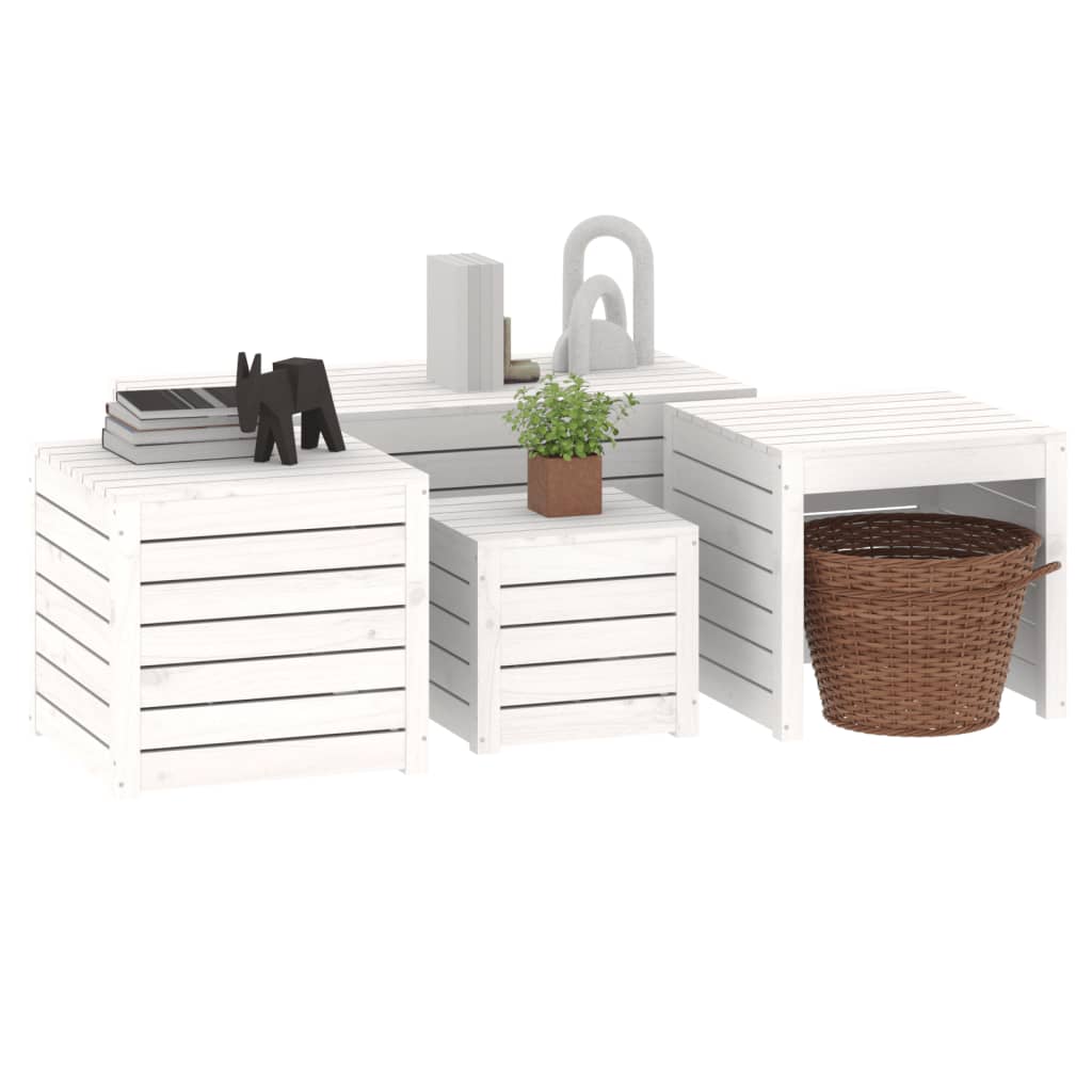 Set Cassette da Giardino 4 pz Bianco in Legno Massello di Pino 3154667