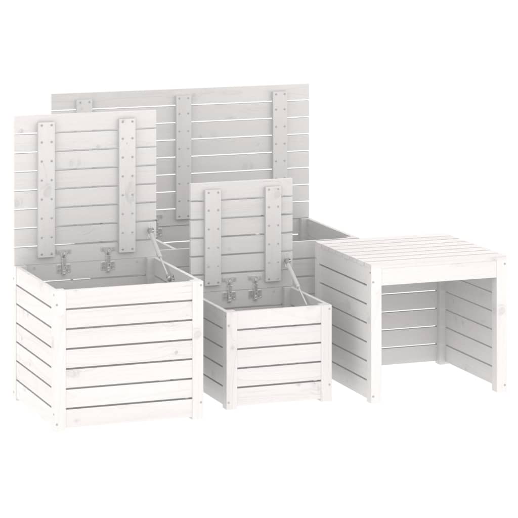 Set Cassette da Giardino 4 pz Bianco in Legno Massello di Pino 3154667