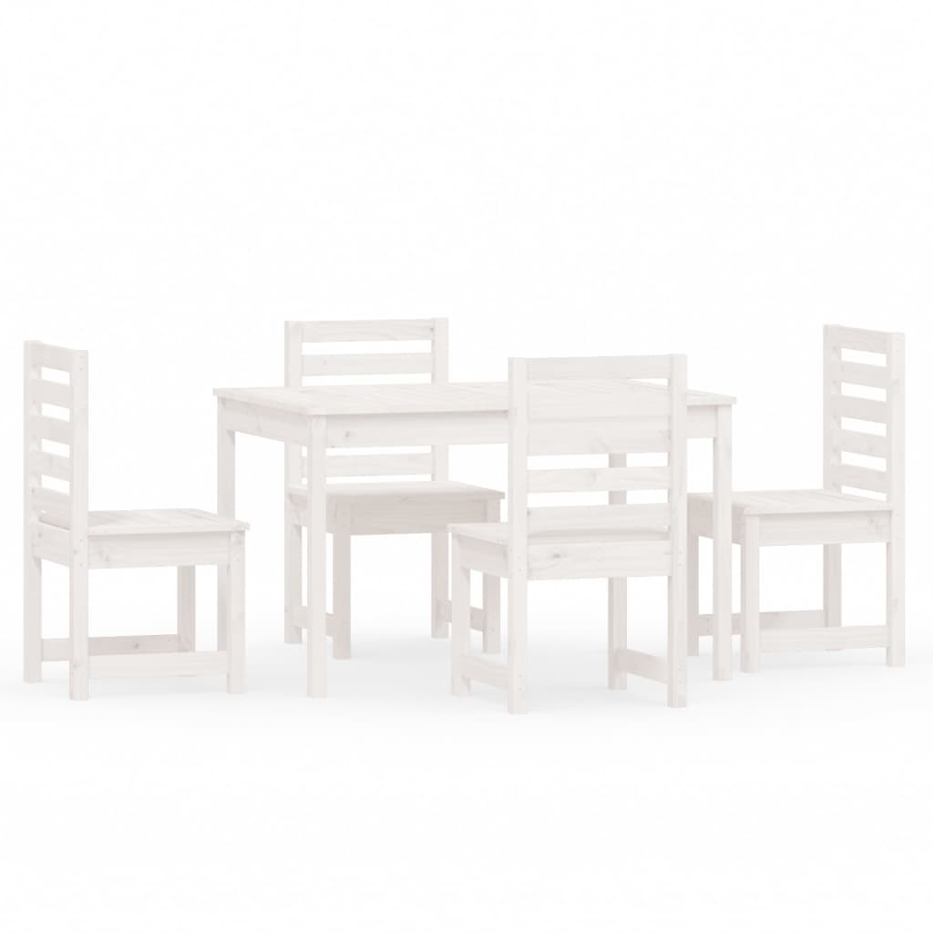 Set da Pranzo per Giardino 5pz Bianco in Legno Massello di Pinocod mxl 124206