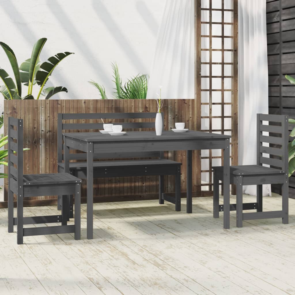 Set da Pranzo per Giardino 4pz Grigio in Legno Massello di Pinocod mxl 100218