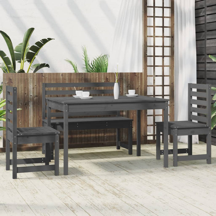 Set da Pranzo per Giardino 4pz Grigio in Legno Massello di Pinocod mxl 100218