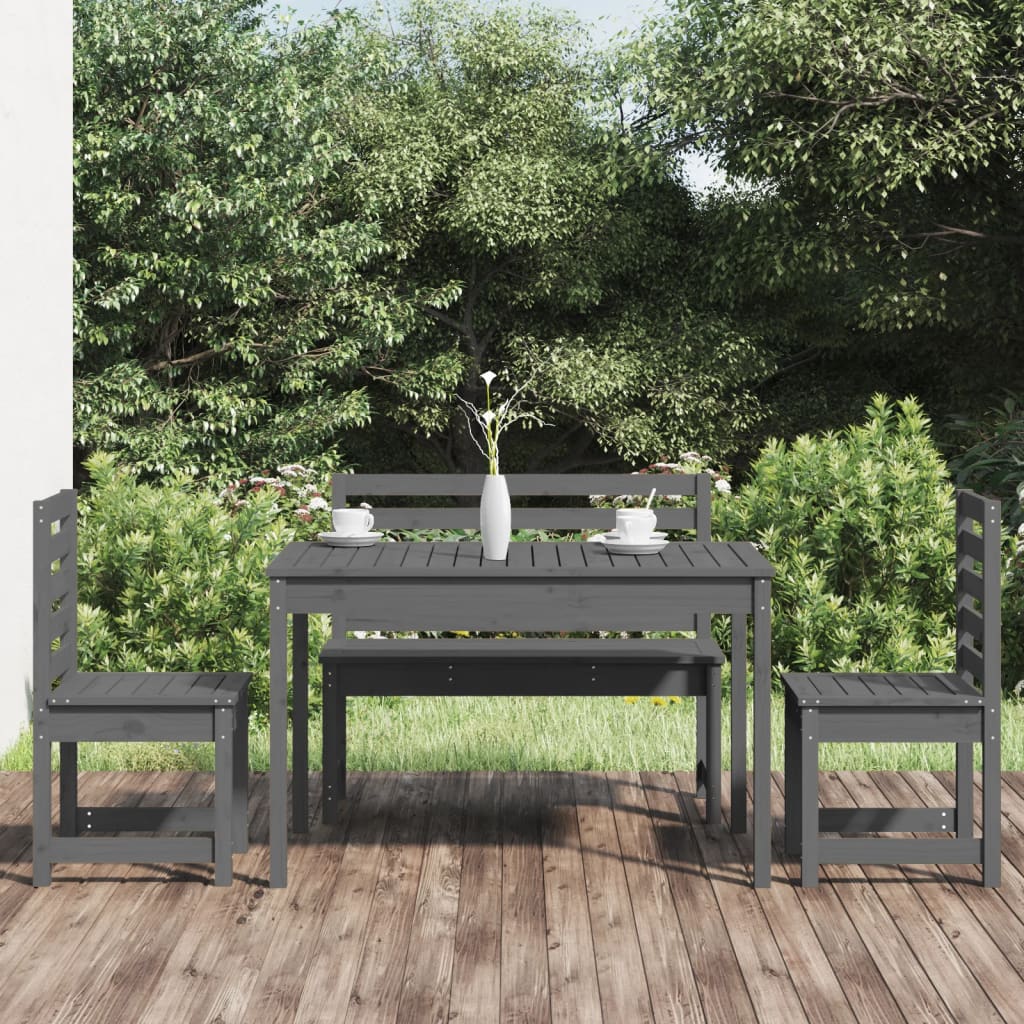 Set da Pranzo per Giardino 4pz Grigio in Legno Massello di Pinocod mxl 100218